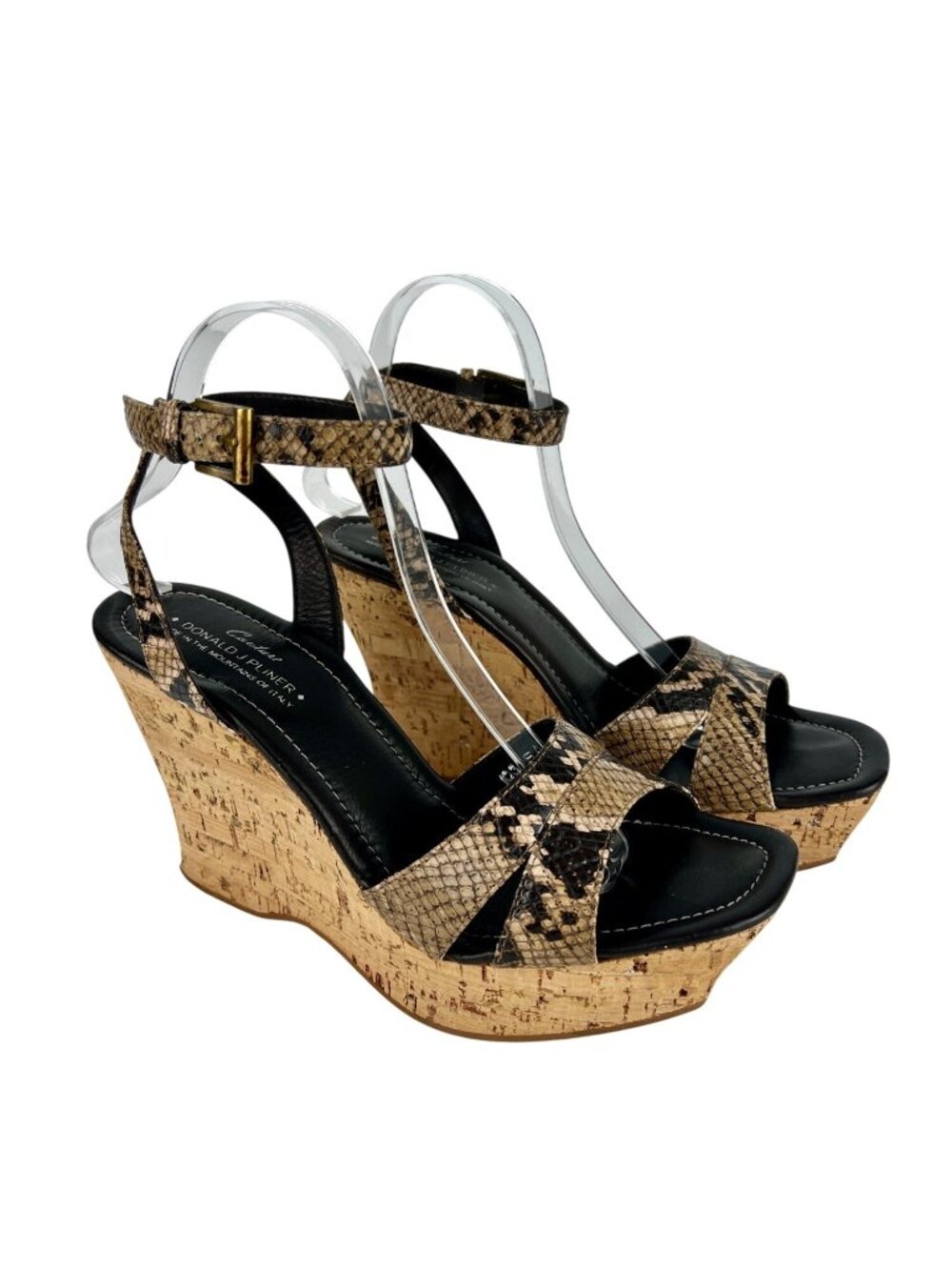 Donald J Pliner Womens Sail Platform Cork Wedge Sandals Brown Snake size 10.5